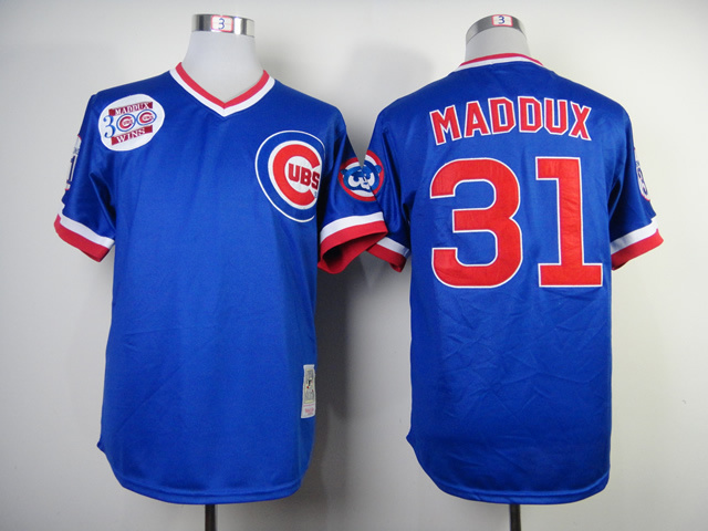 Men Chicago Cubs #31 Maddux Blue Throwback MLB Jerseys
